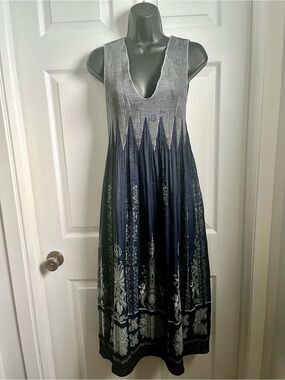 Max Edition Dress Maxi Medium Sleeveless Printed Smocked Blue Summer Stretch